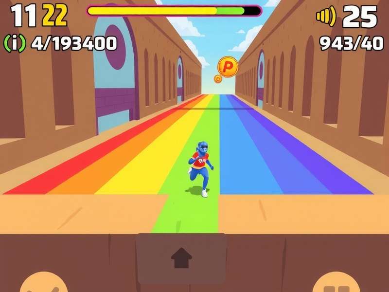Rainbow Runner Pro gameplay screenshot showing colorful runner character